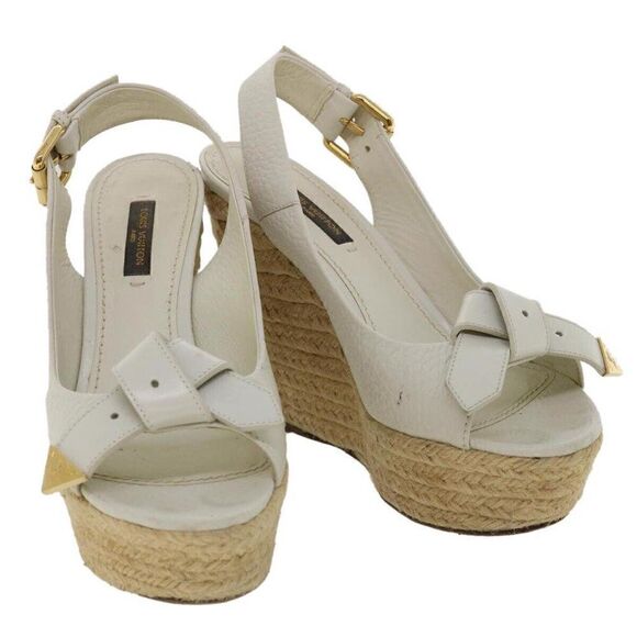 LOUIS VUITTON Espadrilles Platform Sandals Leather Straw White - Picture 1 of 12
